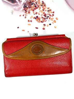 🦆 DOONEY & BOURKE VINTAGE CHECKBOOK ORGANIZER AWL RED TAN WITH KISSLOCK COIN BAG